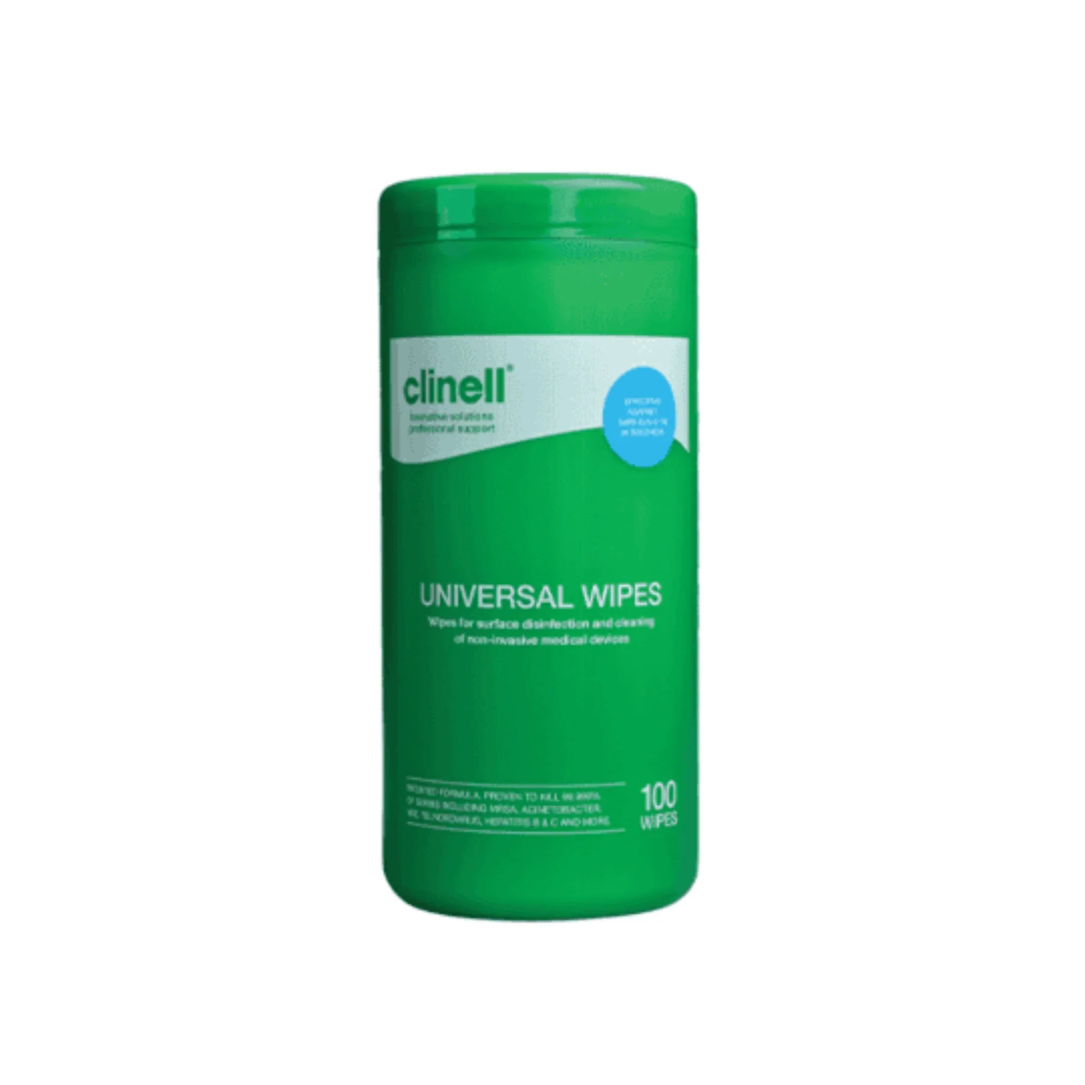 Clinell Universal Wipes container for surface disinfection and cleaning, 100 wipes