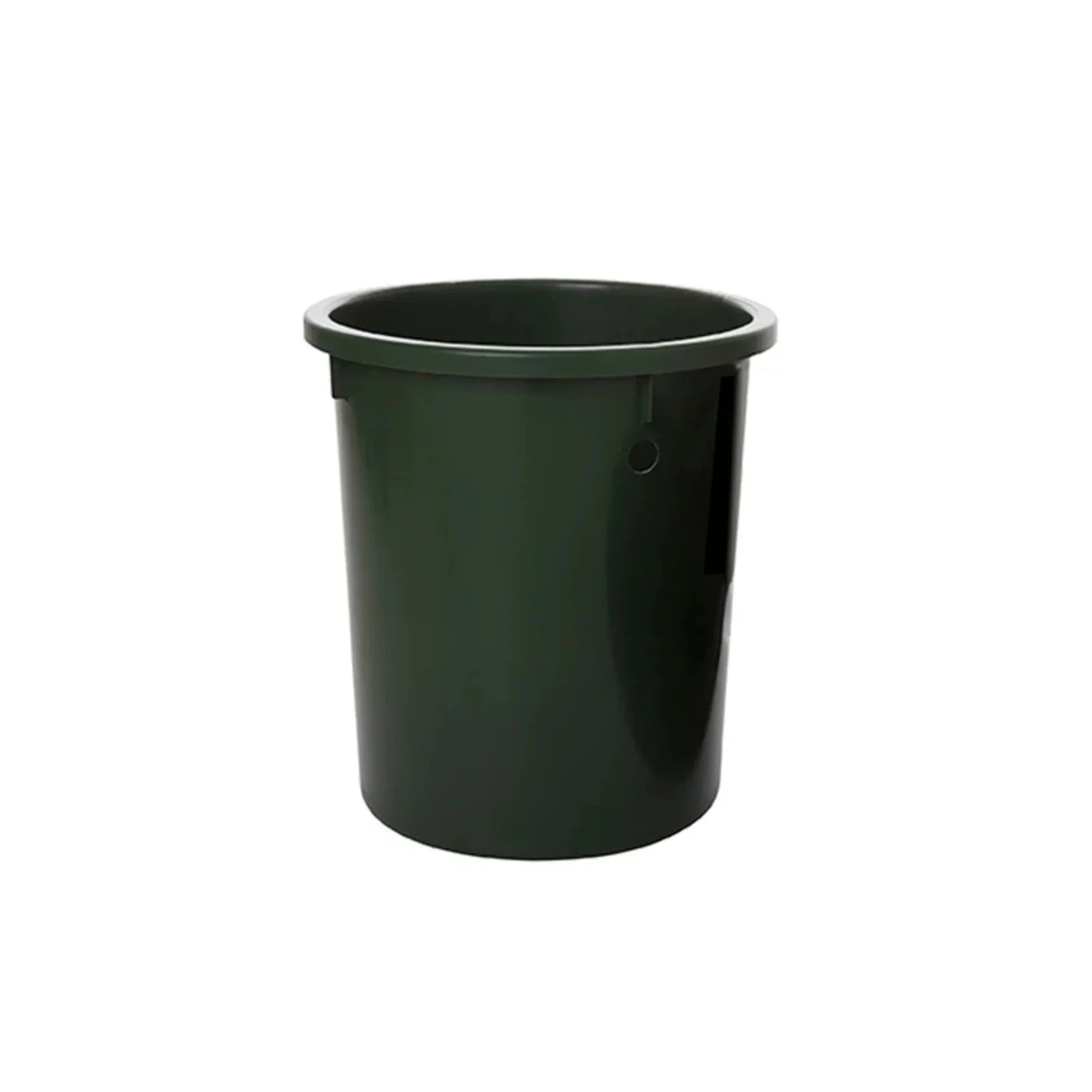 37L dark green food waste container, round plastic bin on white background