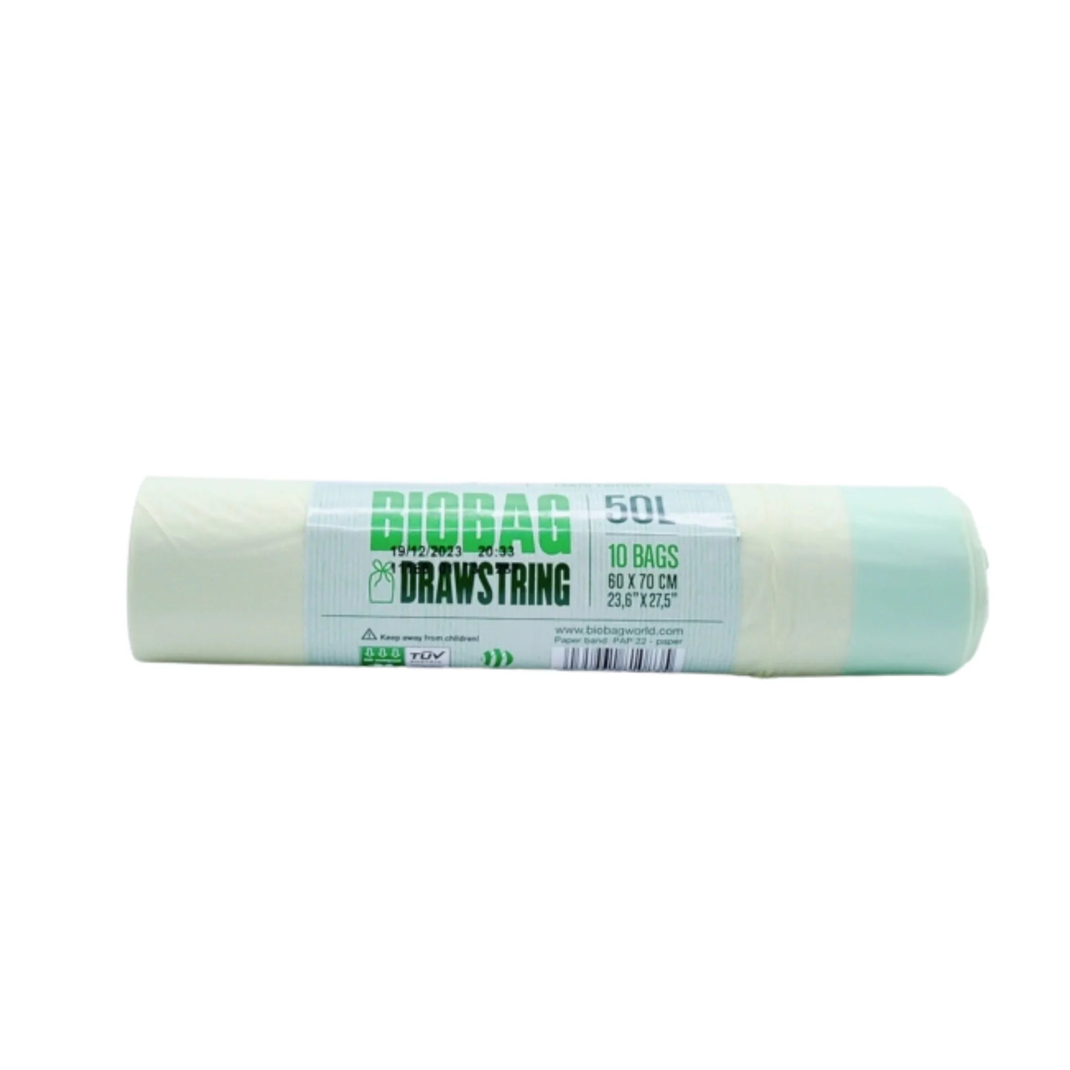 Biodegradable drawstring trash bag roll, 50L, 10 bags, 60x70cm, eco-friendly waste solution