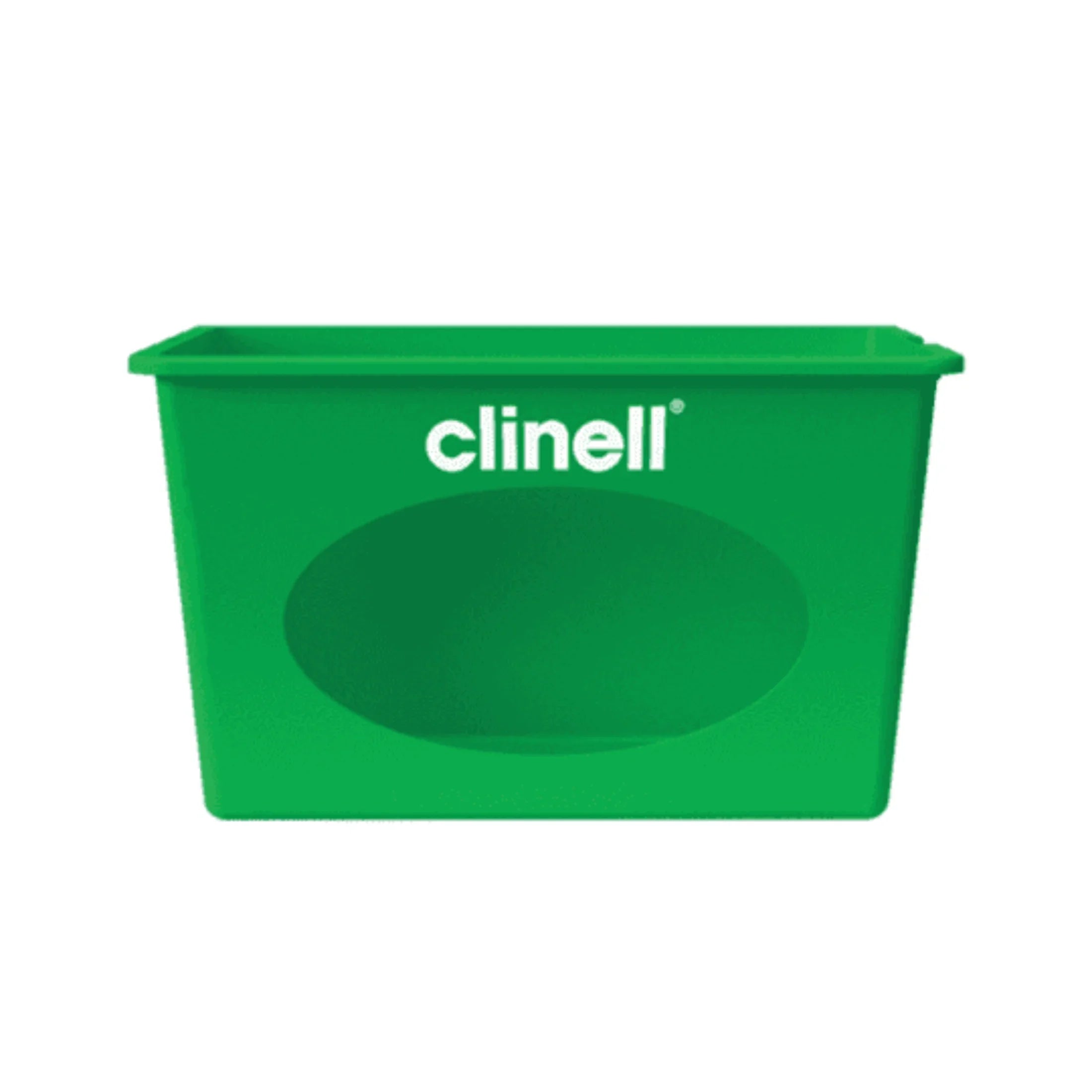 Green Clinell hygiene storage bin for clinical waste solutions on white background