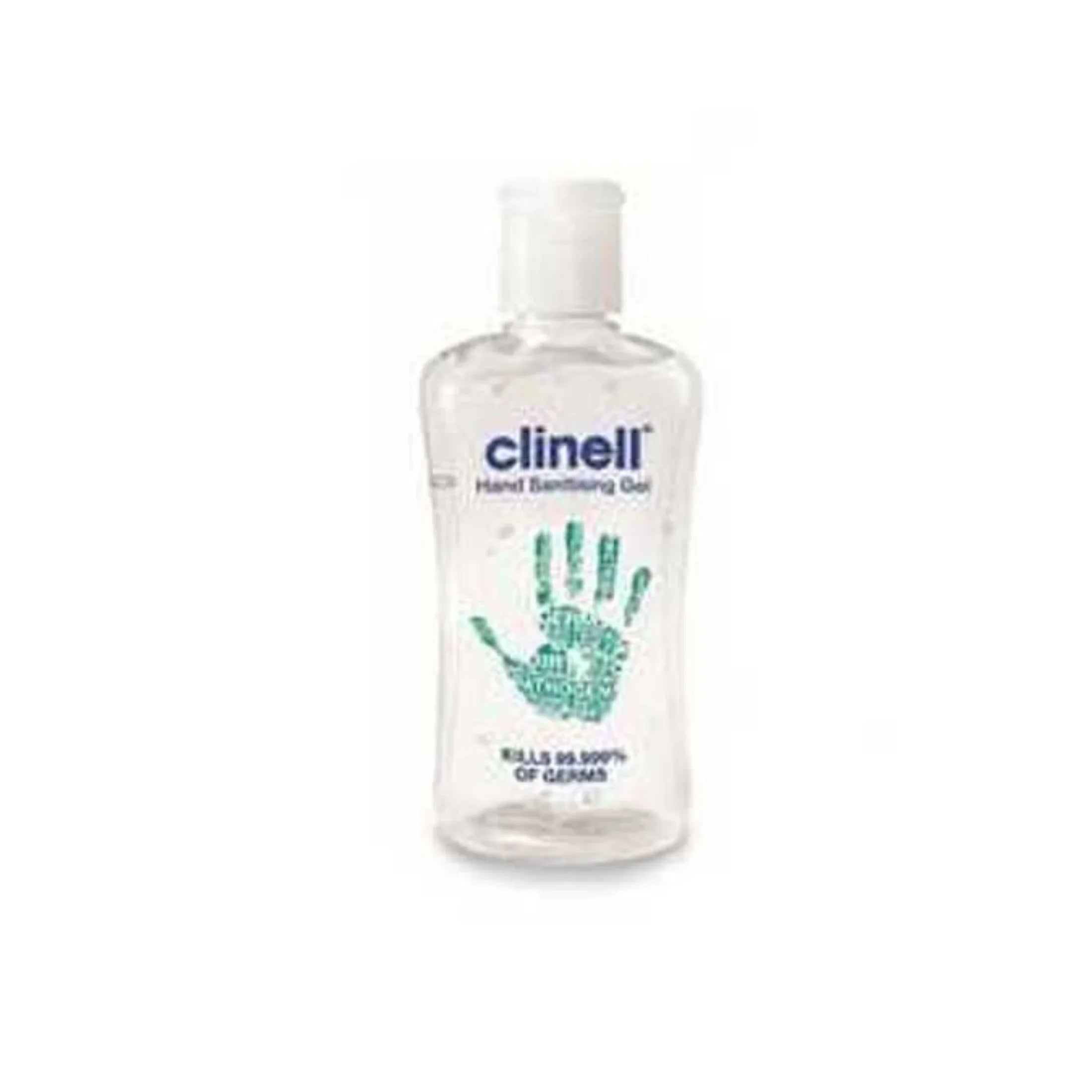 Clear bottle of Clinell alcohol hand sanitising gel with flip-top cap for hygiene