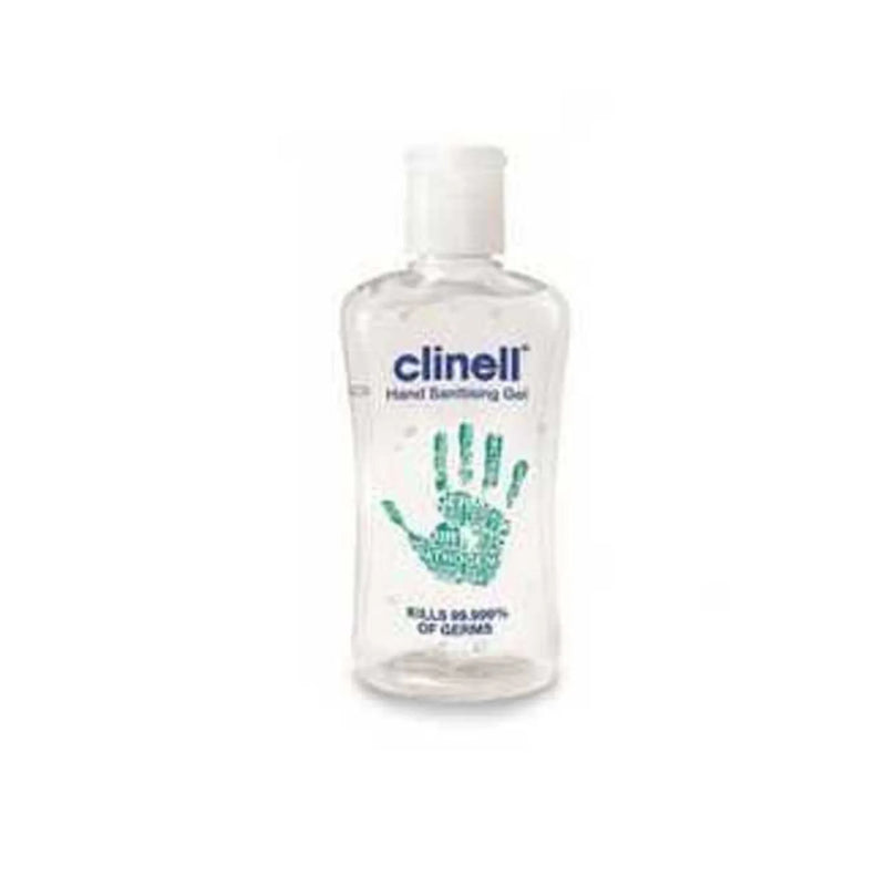 Clear bottle of Clinell alcohol hand sanitising gel with flip-top cap for hygiene