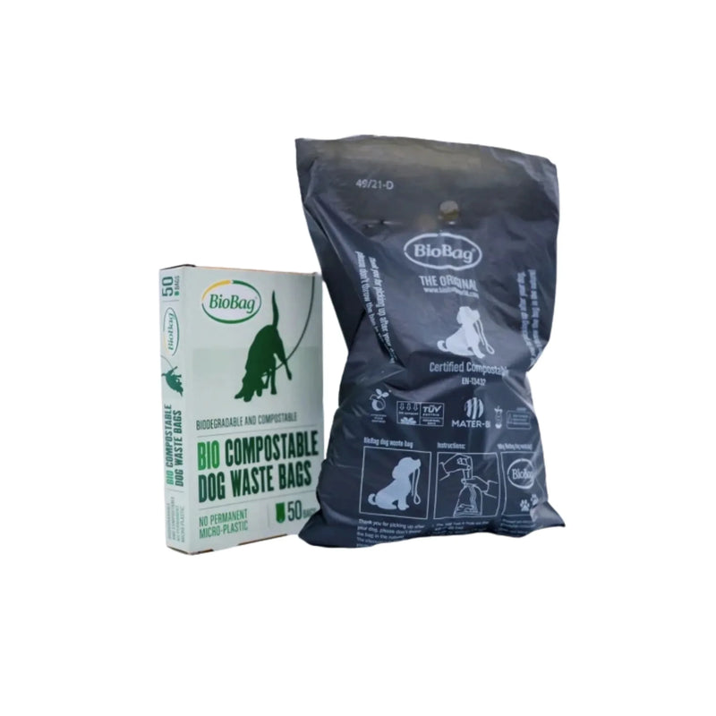 Compostable dog waste bags and packaging, biodegradable, eco-friendly pet cleanup