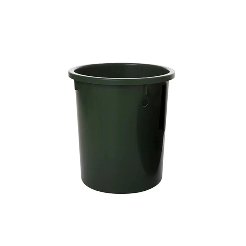37L dark green food waste container, round plastic bin on white background